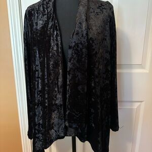Crushed Velvet Open-Front Black Women's Cardigan